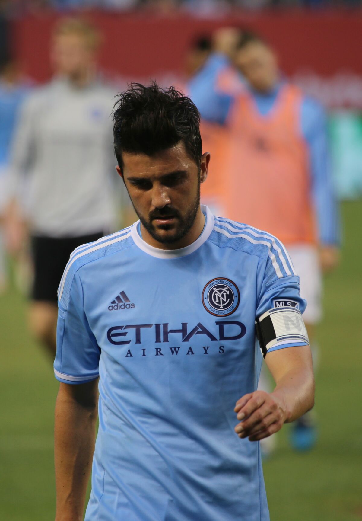 David Villa heads to the locker room at the half.