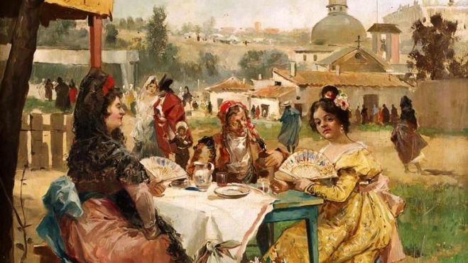 Un día de fiesta en la pradera de San Isidro con la ermita al fondo. Eugenio Lucas Villaamil