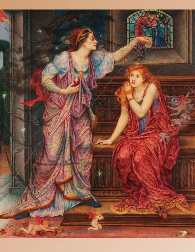 Evelyn de Morgan, Queen Eleanor & Fair Rosamund, 1905. The De Morgan Collection, London. Evelyn de Morgan, Queen Eleanor & Fair Rosamund, 1905. The De Morgan Collection, London.