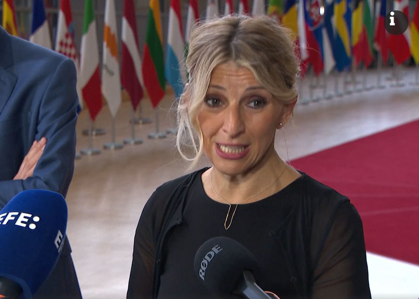 Yolanda Díaz Díaz a su llegada a la reunión de ministros de Empleo de la Unión Europea en Bruselas.