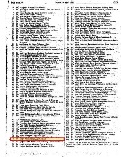 Página del BOE con el listado de nombramientos de la promoción de Ángel Arozamena Página del BOE con el listado de nombramientos de la promoción de Ángel Arozamena