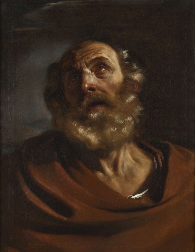 Guercino, San Pedro (1625; óleo sobre lienzo, 67 x 50 cm; Colección particular)