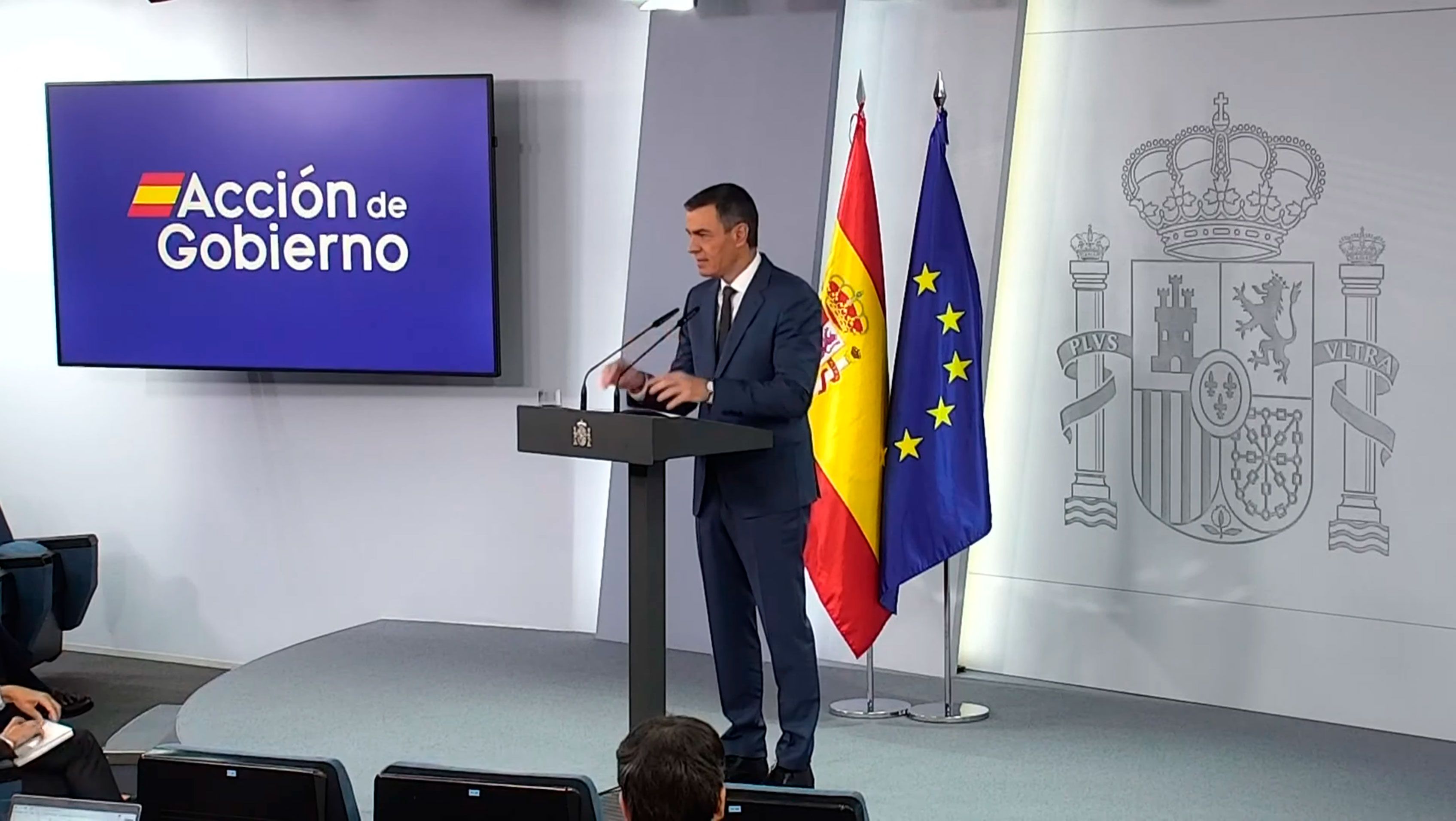 El presidente del Gobierno, Pedro Sánchez, este martes durante su comparecencia en La Moncloa, en Madrid.