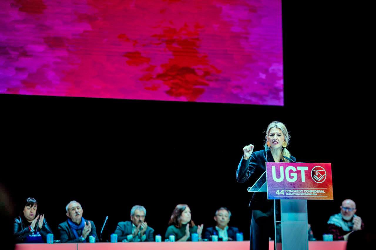 Yolanda Díaz, vicepresidenta segunda y ministra de Trabajo y Economía Social durante su intervención el el 44º congreso de UGT