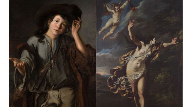 Derecha Hortense Lescot (Haudebourt) (Parigi 1784-1854) Il piccolo mendicante, 1808-1809 olio su tela, collezione privata, Izquierda Artemisia Gentileschi (1593 Roma - Napoli 1654) Aurora Olio su tela, 219 x 4 x 144 cm Collezione Alessandra Masu Derecha Hortense Lescot (Haudebourt) (Parigi 1784-1854) Il piccolo mendicante, 1808-1809 olio su tela, collezione privata, Izquierda Artemisia Gentileschi (1593 Roma - Napoli 1654) Aurora Olio su tela, 219 x 4 x 144 cm Collezione Alessandra Masu