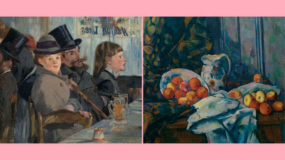 IZQUIERDA: Edouard Manet, En el café, 1878. Imagen: Confederación Suiza, Oficina Federal de Cultura, Colección Oskar Reinhart “Am Römerholz”, Winterthur; DERECHA: Paul Cézanne, Naturaleza muerta con jarra de loza y fruta, c. 1900. Imagen: Confederación Suiza, Oficina Federal de Cultura, Colección Oskar Reinhart “Am Römerholz”, Winterthur IZQUIERDA: Edouard Manet, En el café, 1878. Imagen: Confederación Suiza, Oficina Federal de Cultura, Colección Oskar Reinhart “Am Römerholz”, Winterthur; DERECHA: Paul Cézanne, Naturaleza muerta con jarra de loza y fruta, c. 1900. Imagen: Confederación Suiza, Oficina Federal de Cultura, Colección Oskar Reinhart “Am Römerholz”, Winterthur