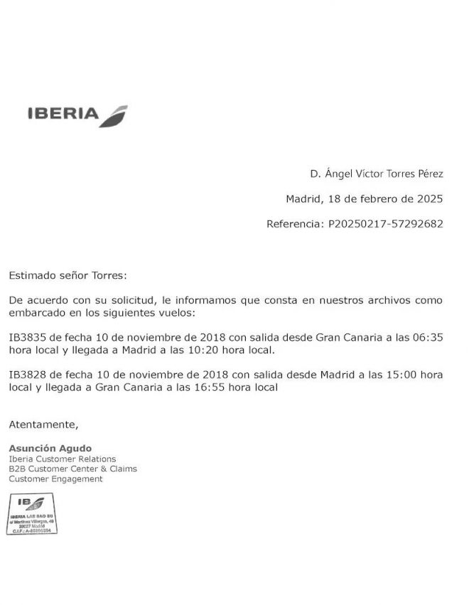 Justificante vuelo de Ángel Víctor Torres Justificante vuelo de Ángel Víctor Torres
