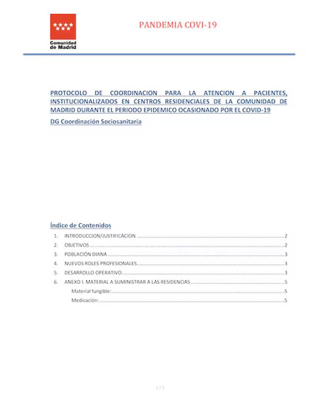 Protocolo comunidad de Madrid Covid 18/03/2020 Protocolo comunidad de Madrid Covid 18/03/2020