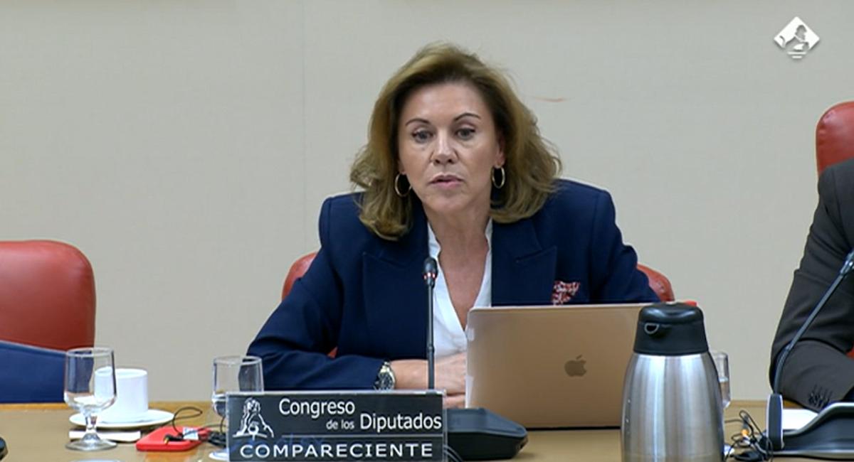 Cospedal durante su comparecencia en la comisión que investiga la "Operación Cataluña" y las cloacas del Estado