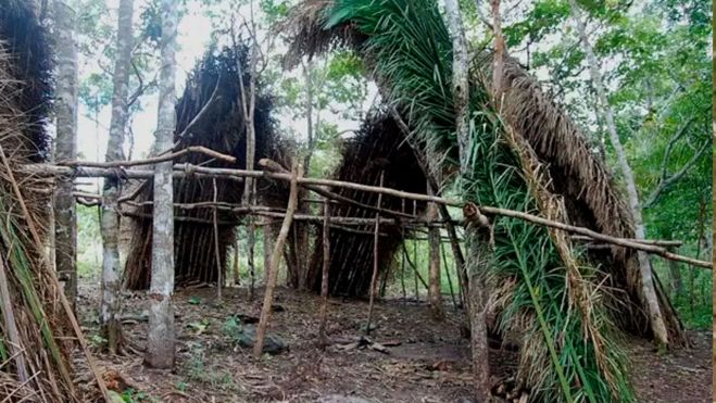 Viviendas temporales que los Massaco hacen con palmas de babasú... CGIIRC Funai