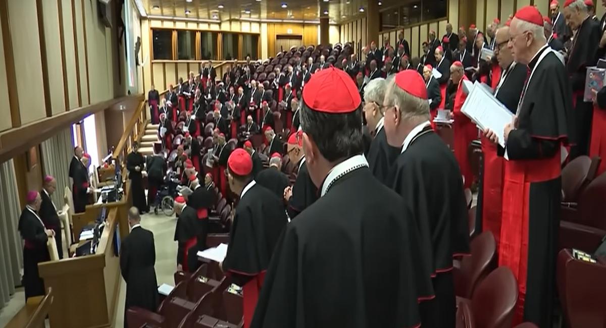 Los cardenales en la primera Congregación General celebrada tras la muerte del Papa Francisco.