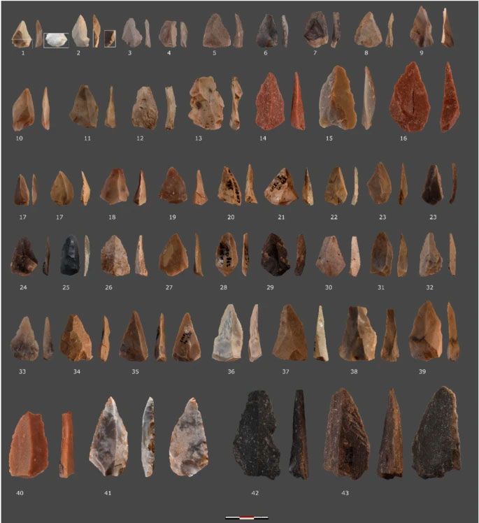 Proyectiles líticos elaborados en sílex y cuarcita de la Cultura Arlanziense localizados en el nivel 1 de Cueva Millán 1.