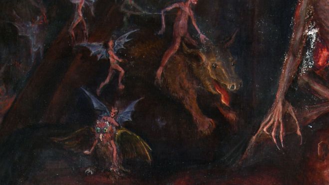 Rafel Forns: "Visión del infierno", oleo sobre lienzo 128x97 hacía 1900, colección particular, foto con derechos de autor, prohibida su reproducción total o parcial sin autorización del autor de la foto y el texto. Agustín Millán