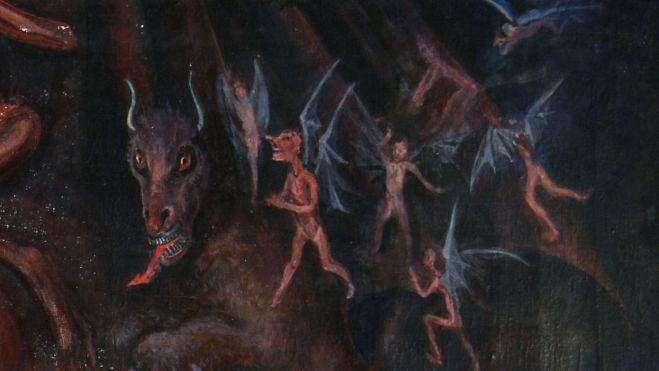 Rafel Forns: "Visión del infierno", oleo sobre lienzo 128x97 hacía 1900, colección particular, foto con derechos de autor, prohibida su reproducción total o parcial sin autorización del autor de la foto y el texto. Agustín Millán