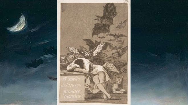 Francisco Goya, El Sueño de la Razón Produce Monstruos, Lámina 43 de Los Caprichos , Aguafuerte y aguatinta, 1799