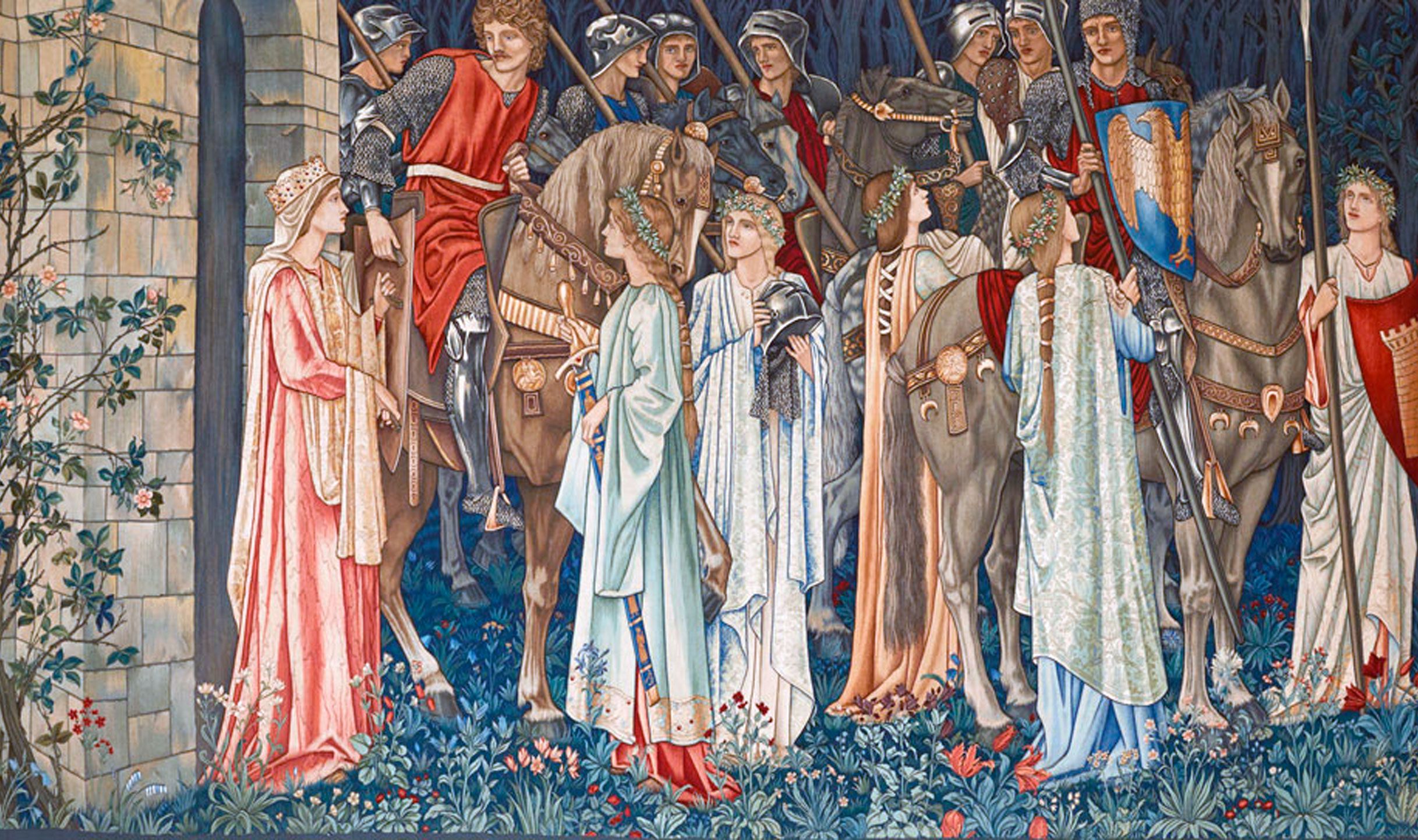 Armado y partida de los Caballeros de la Mesa Redonda en busca del Santo Grial [de Los Tapices del Santo Grial]