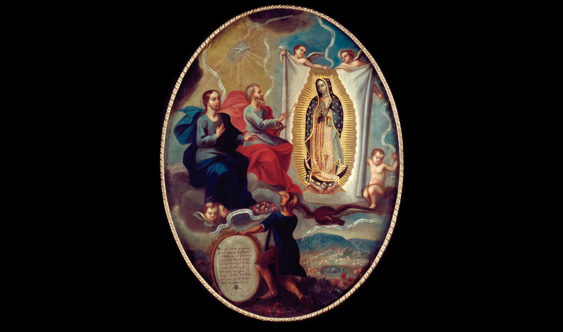 El Padre Eterno pintando a la Virgen de Guadalupe Atribuido a Joaquín Villegas (act. h. 1713 53)Óleo sobre lienzo h. 1740 50 Ciudad de México, INBAL Museo Nacional de Arte, Donación FONCA,1991