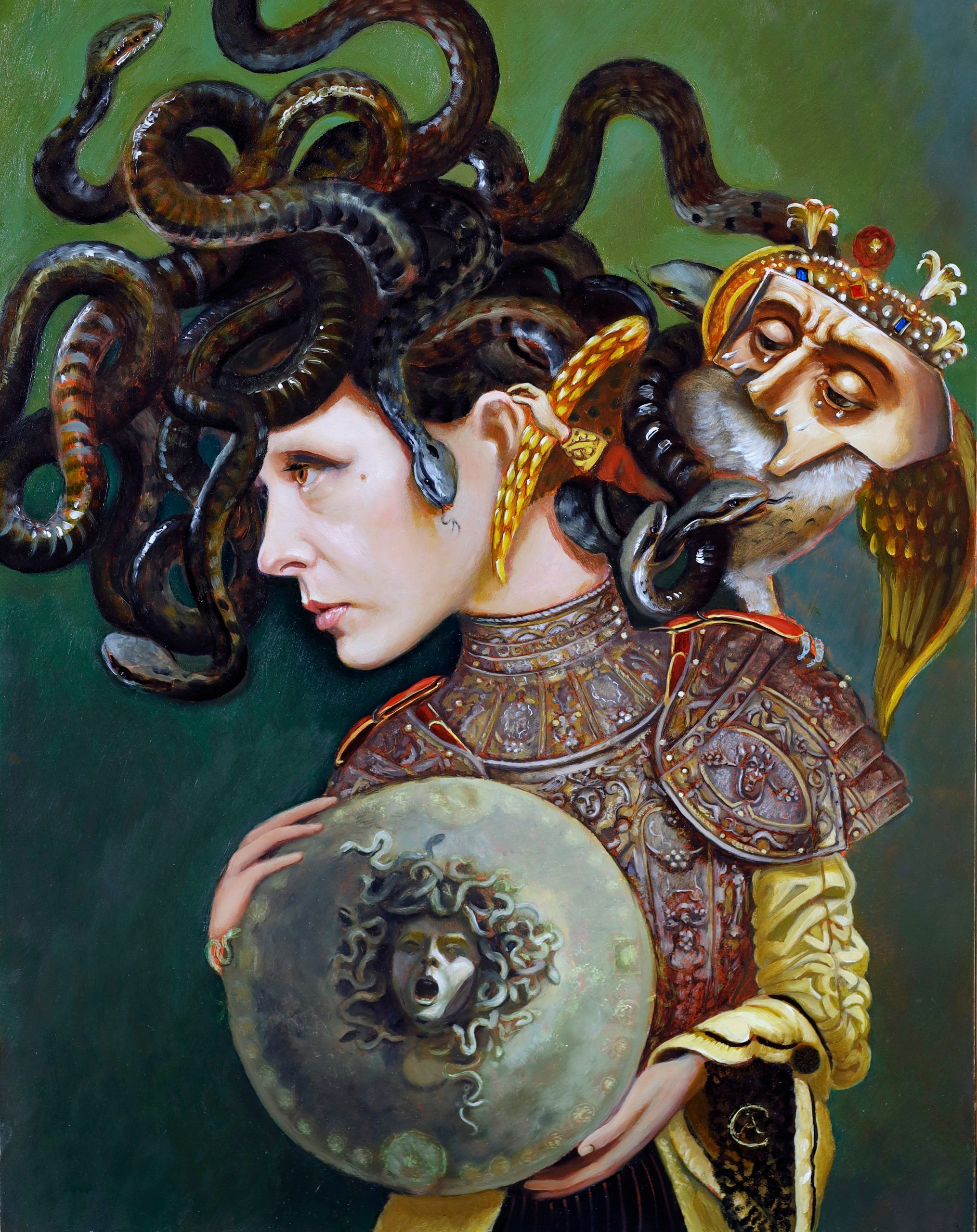 Carrie Ann BaadeSelf Portrait as Medusa as Athena 14x11 2022. Carrie Ann BaadeSelf Portrait as Medusa as Athena 14x11 2022.