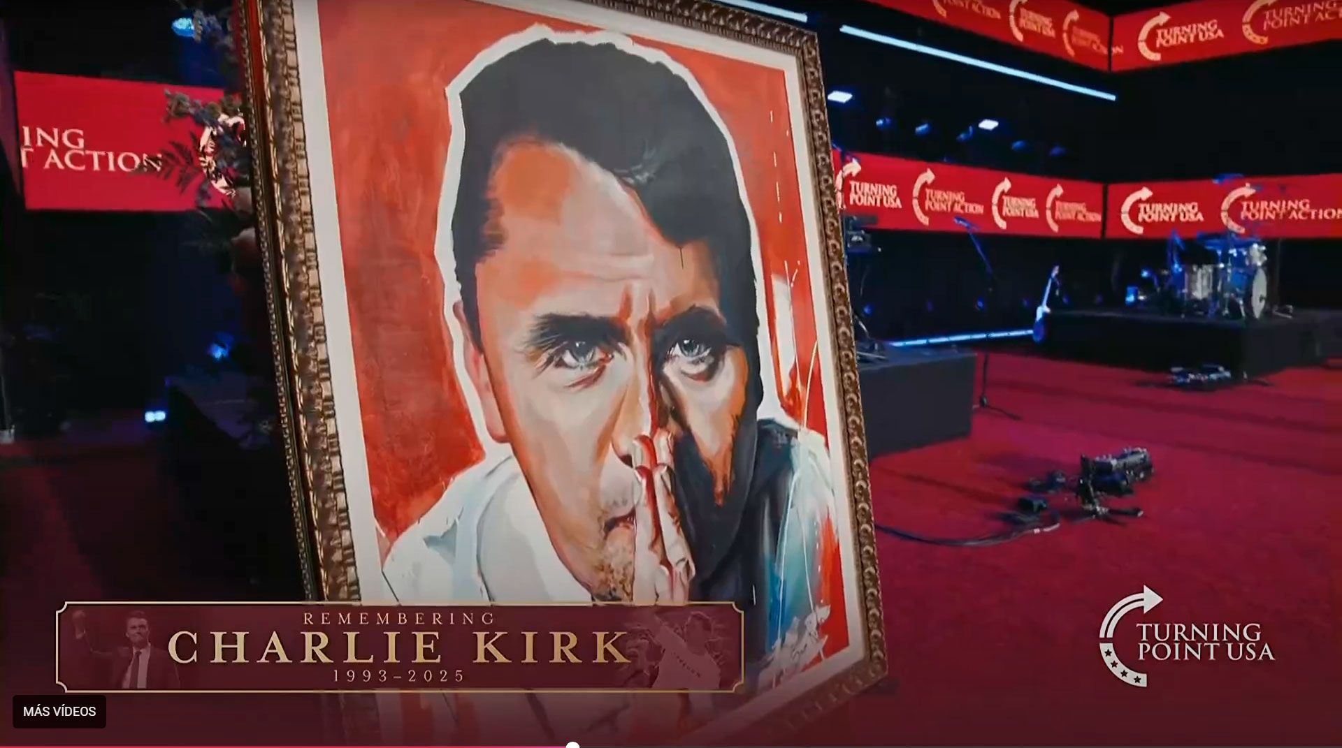 Retrato de Charlie Kirk en su ‘funeral de Estado’