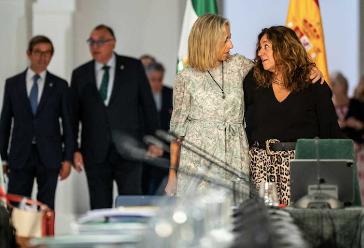 Las consejeras de Salud (izquierda), Rocío Hernández, y de Desarrollo Educativo, Carmen Castillo, este miércoles en el Consejo de Gobierno.
