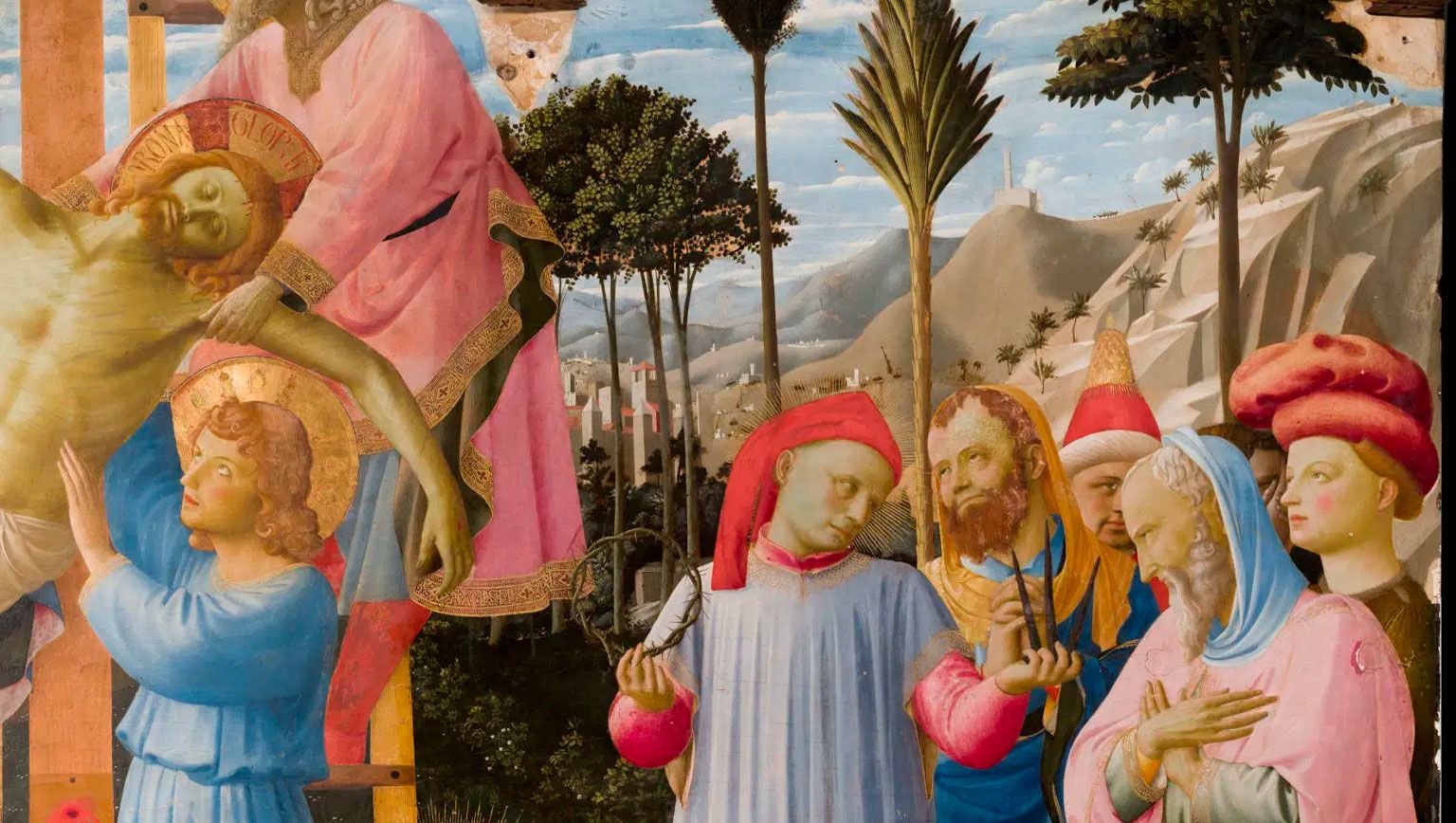 Detalle Beato Angelico, Deposición (1432 1434; temple sobre tabla, 176 x 185 cm; Florencia, Museo Nazionale di San Marco), después de la restauración