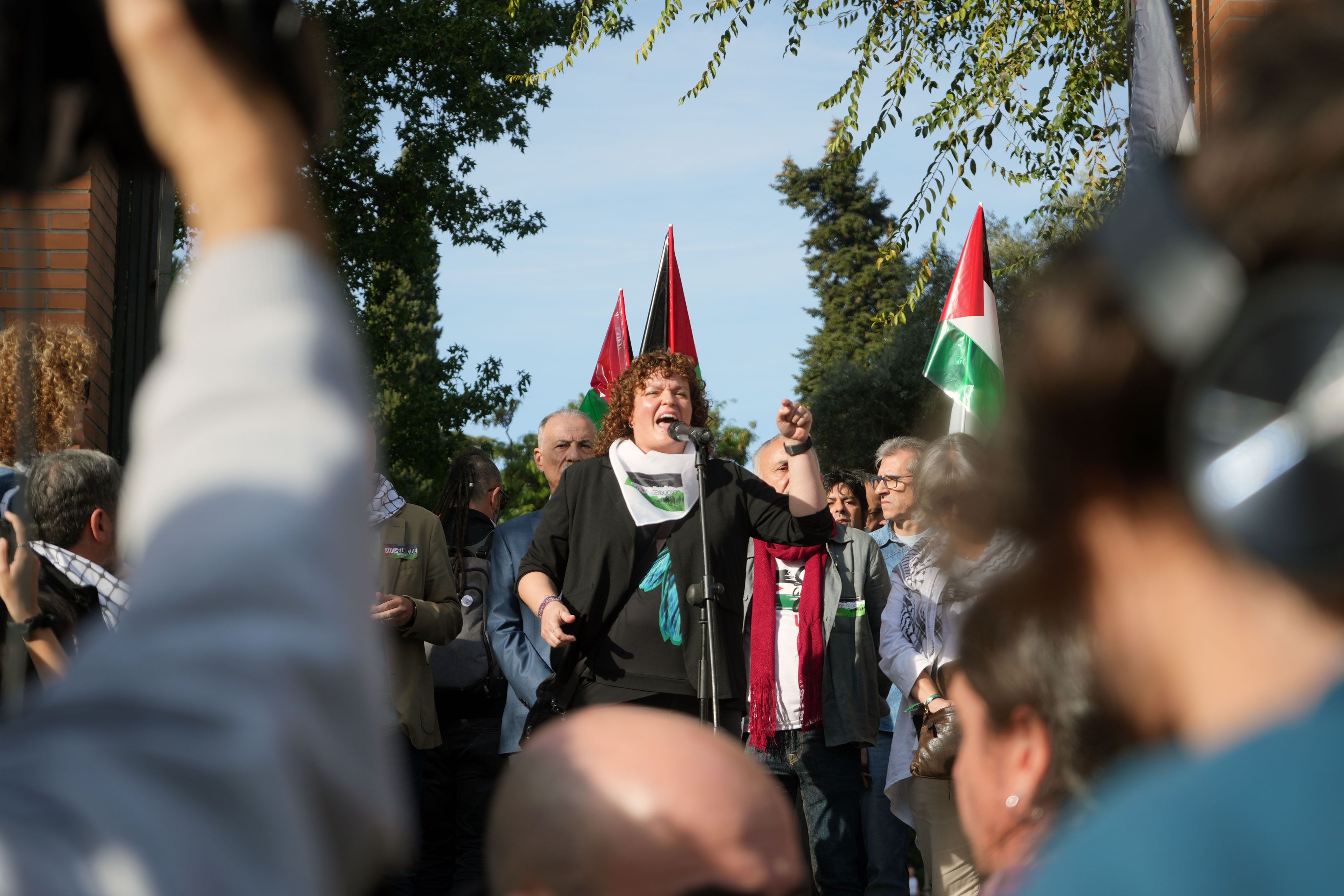 Susana Huertas Moya, secretaria general de UGT Madrid en la concentración contra el genociadio en Palestina en el Hospital Niño Jesús, foto Agustín Millán