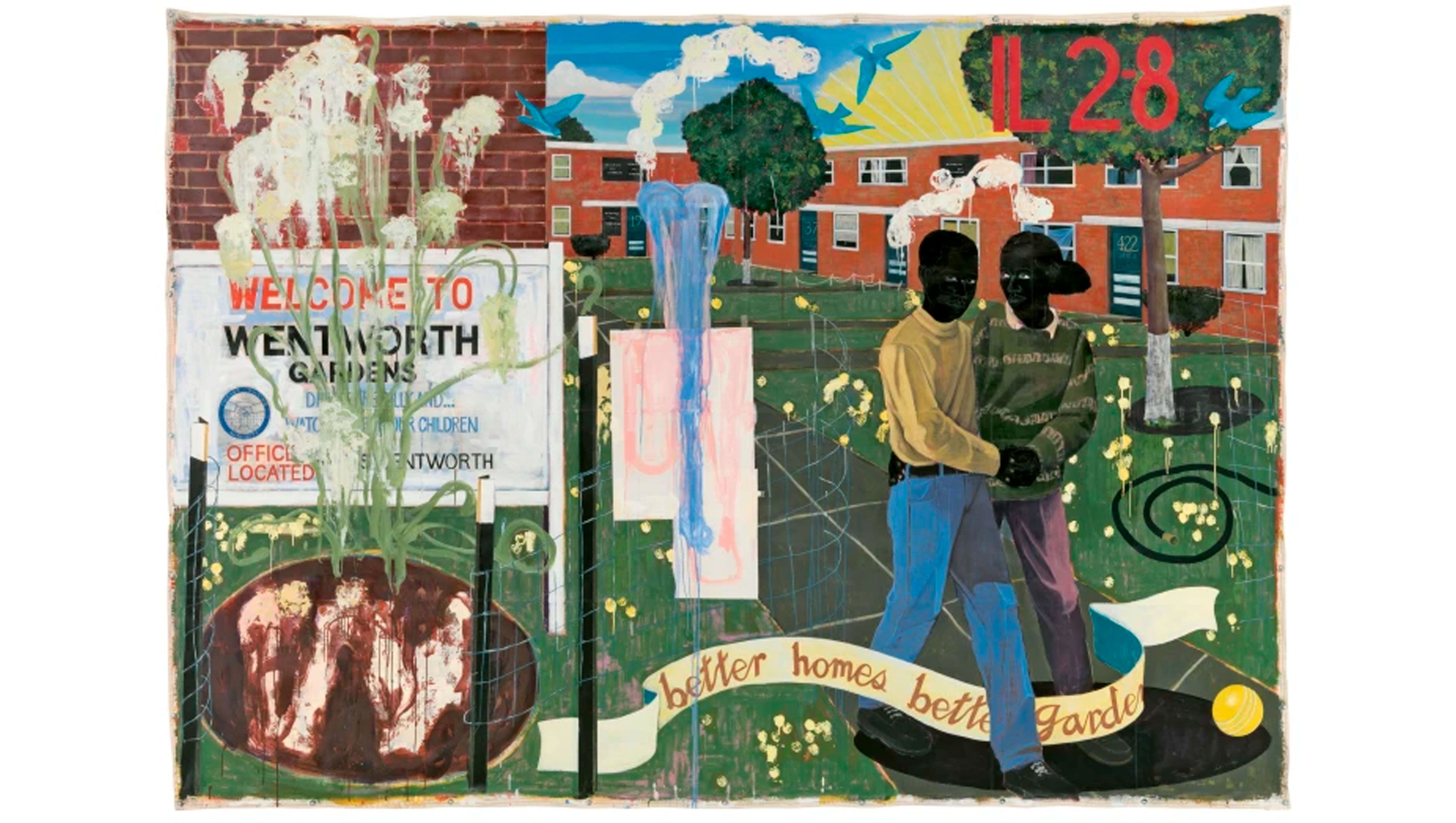 Kerry James Marshall, Better Homes, Better Gardens, 1994, Acrylic and collage on canvas. 254 x 360.7 cm. Denver Art Museum. © Kerry James Marshall. Image courtesy of the artist and Jack Shainman Gallery, New York.