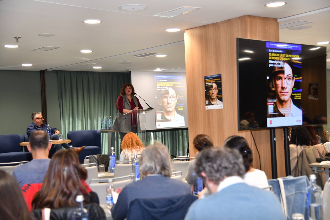 Susana Huertas, secretaria general de UGT Madrid en la inauguración de la jornada “30 años de la Ley de Prevención de Riesgos Laborales: de la situación de partida al presente de la salud y seguridad en el trabajo”, foto Agustín Millán