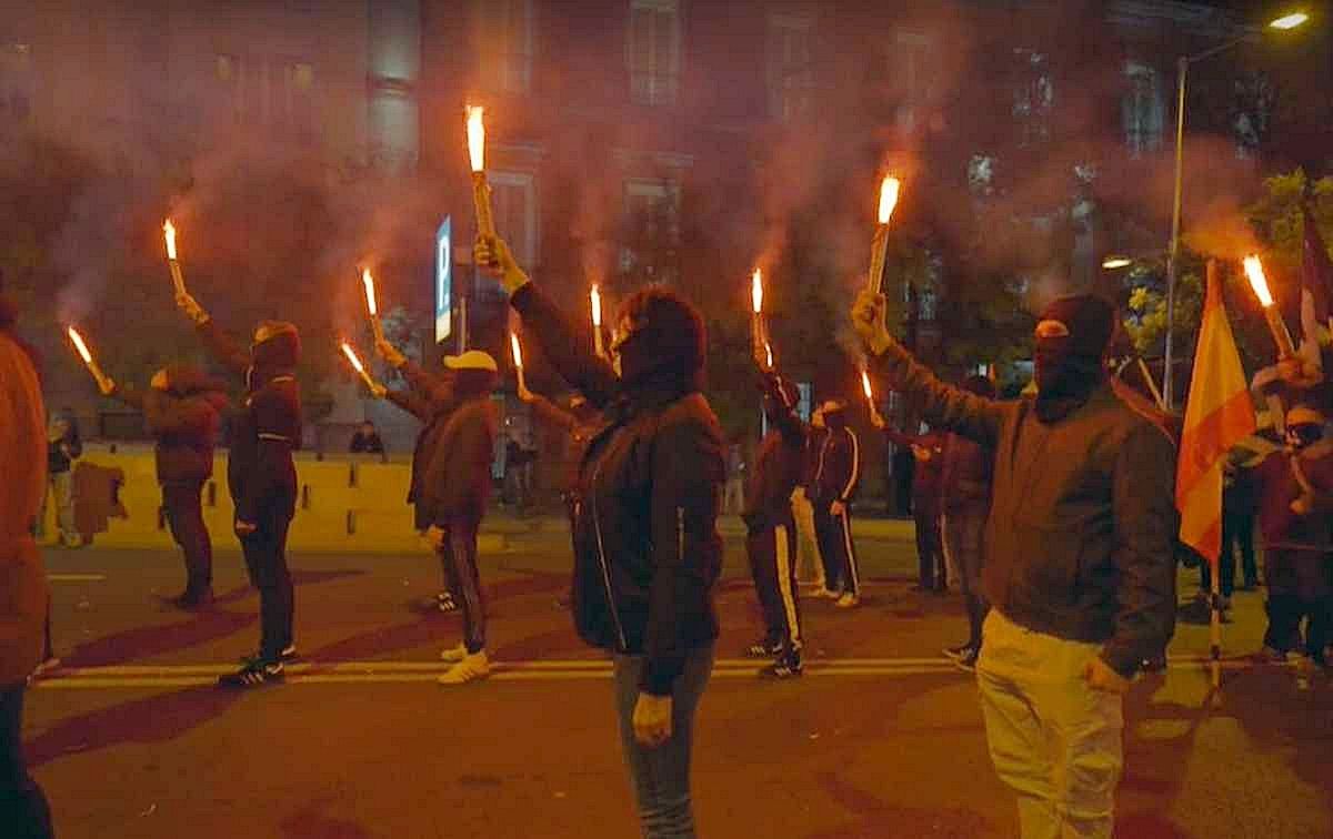 Integrantes de Núcleo Nacional durante el aquelarre neonazi del pasado fin de semana en Madrid