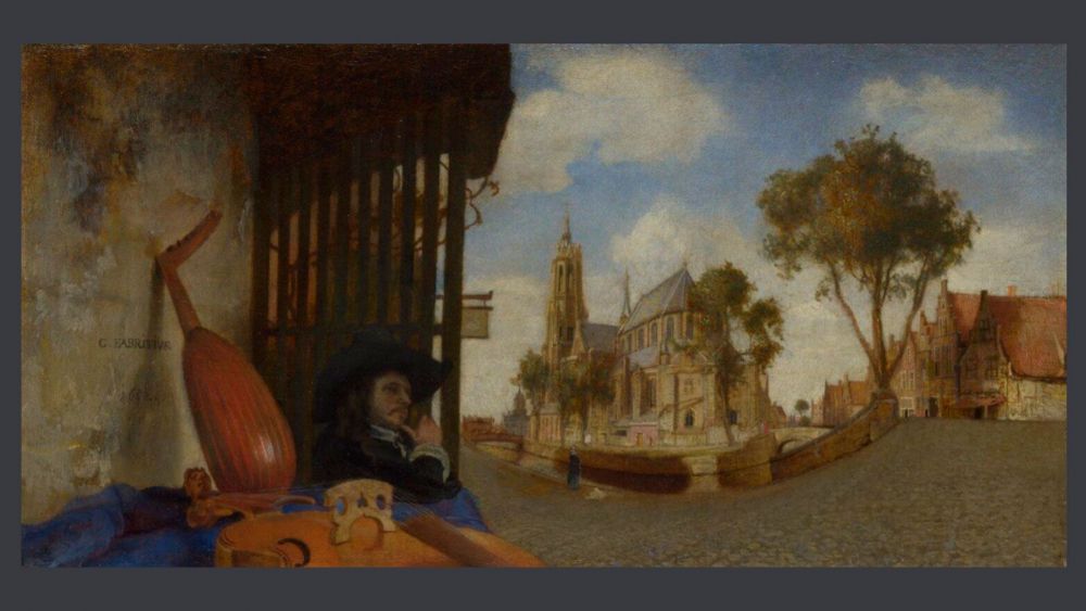 A View of Delft, with a Musical Instrument Seller's Stall Carel Fabritius 1622 1654 The National Gallery A View of Delft, with a Musical Instrument Seller's Stall Carel Fabritius 1622 1654 The National Gallery