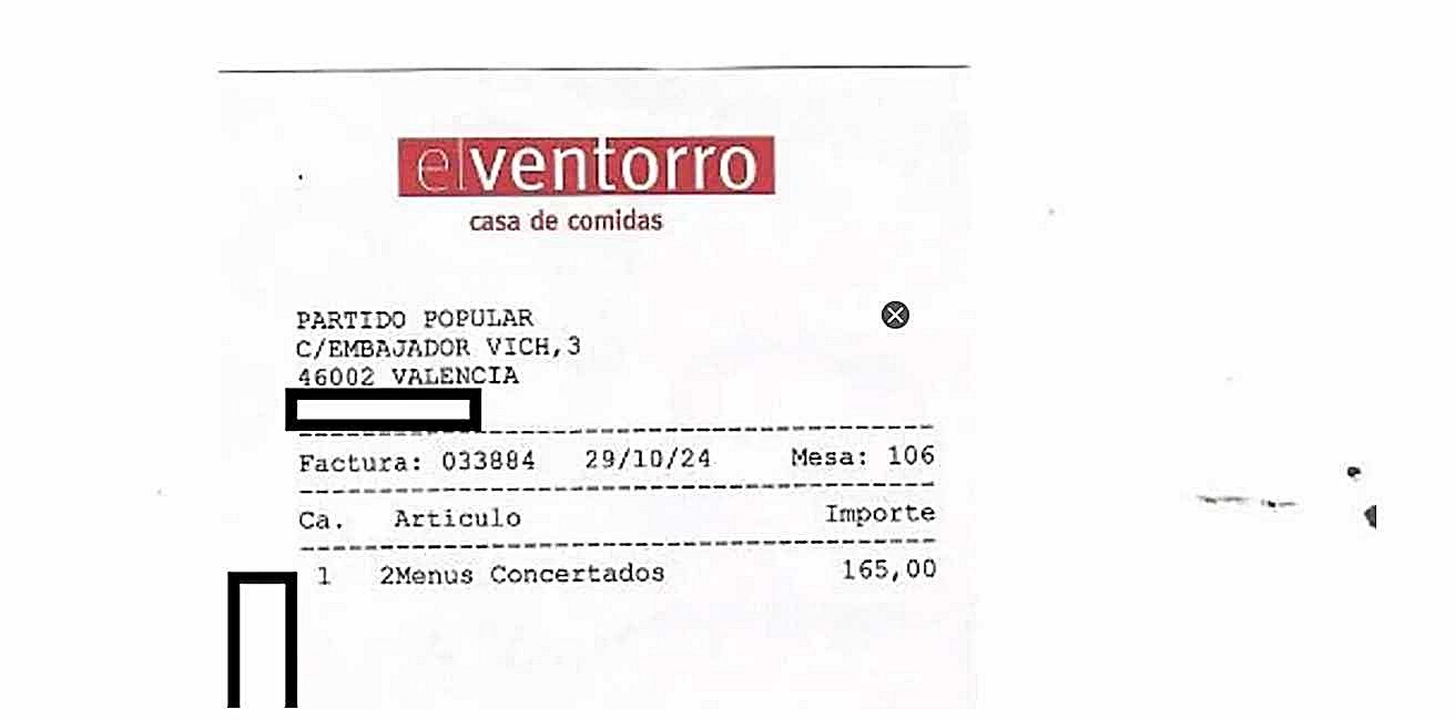 Factura de El Ventorro donde no aparecen datos importantes para la investigación