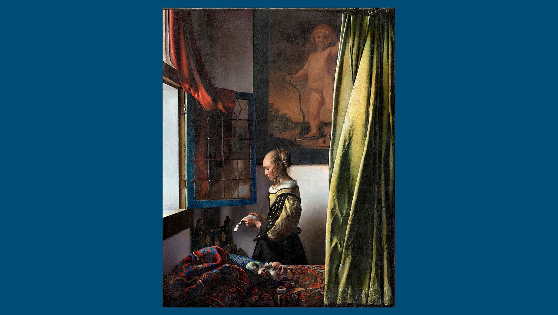 Lectora en la ventana, hacia 1657. Óleo sobre lieno, 83 x 64,5, cm, Dresde, Gemäldegalerie Alte Meister.