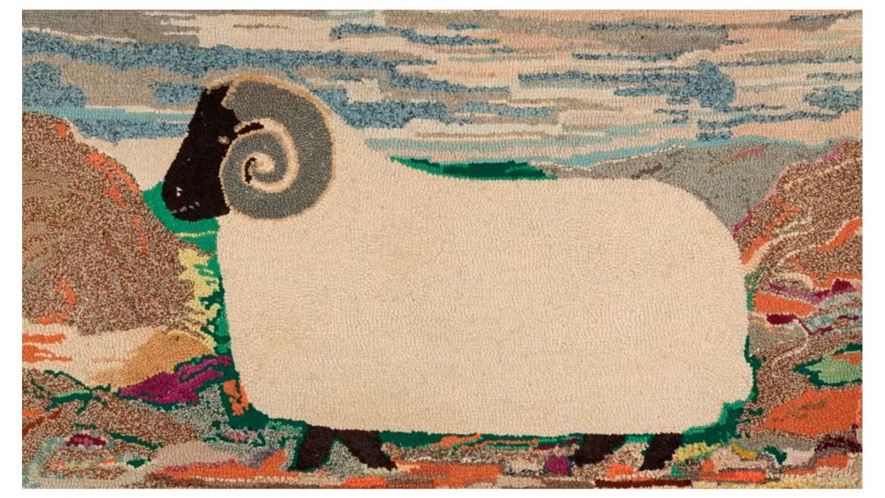 Winifred Nicholson ‘Sheep’, 1960s, was designed and made by the accomplished rug maker, Mary Bewick © Private collection