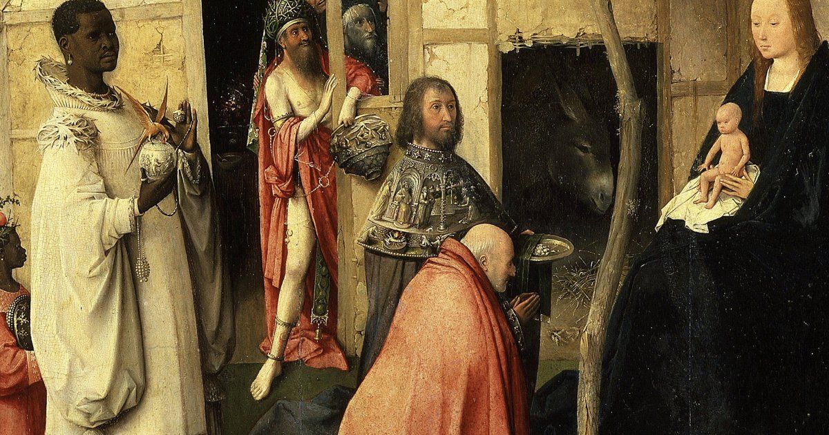 Tríptico de La Adoración de los Reyes Magos, pintado por El Bosco en 1494. Museo del Prado, Madrid