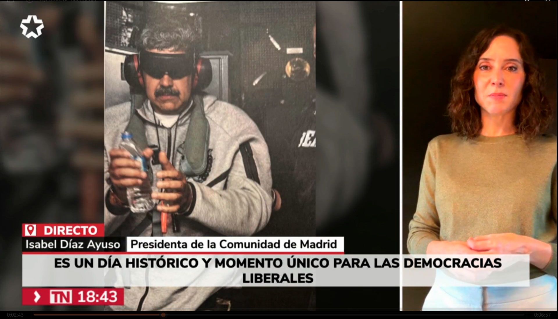 Entrevista de la presidenta de la Comunidad de Madrid, Isabel Díaz Ayuso, esta tarde, en Telemadrid, donde ha realizado una valoración de la situación política en Venezuela