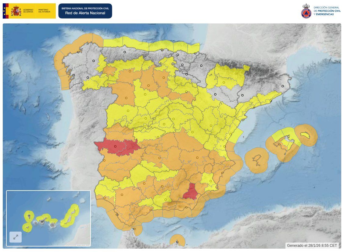 Niveles de alerta por el temporal Kristin Niveles de alerta por el temporal Kristin