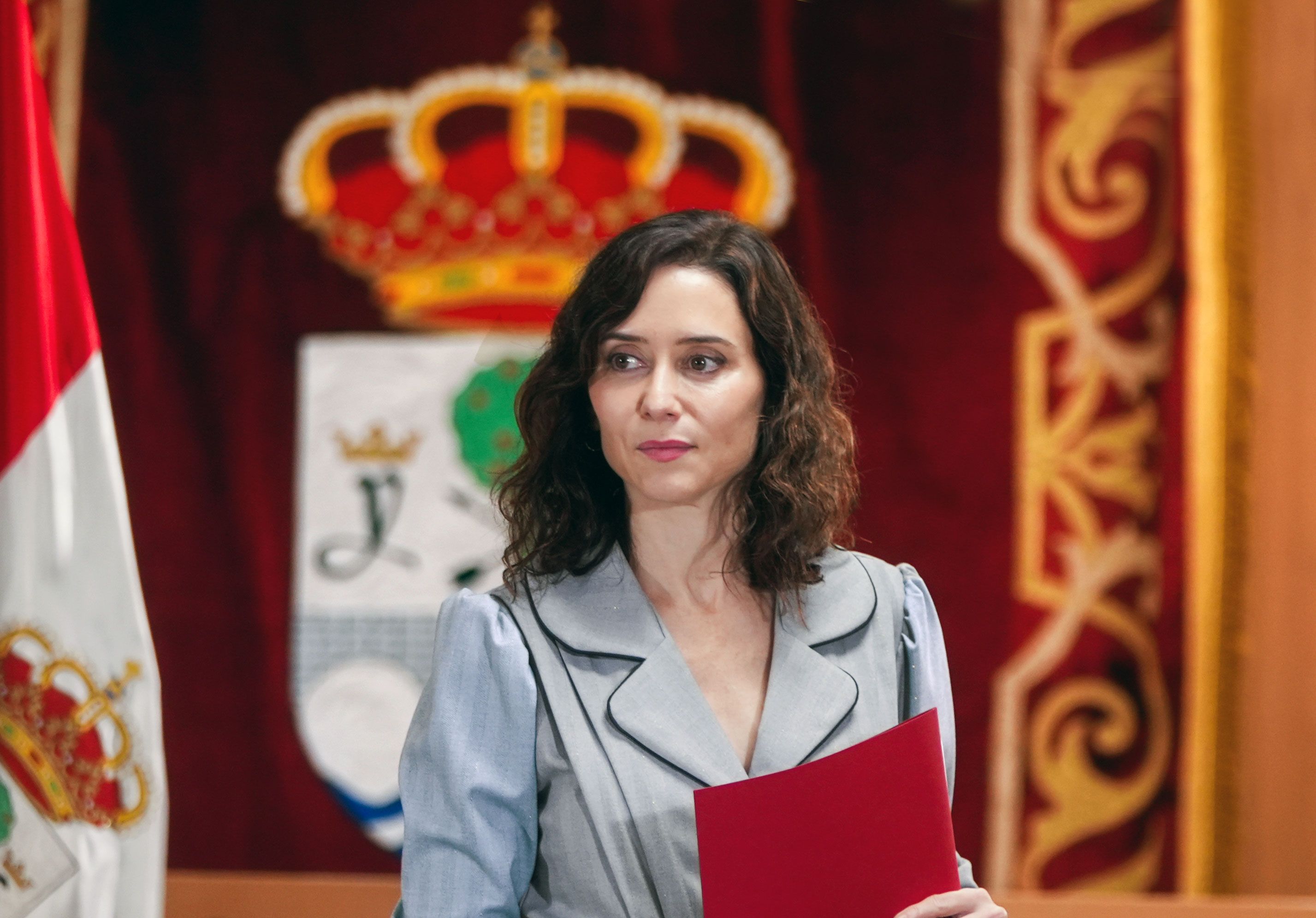 La presidenta de la Comunidad de Madrid, Isabel Díaz Ayuso, en la rueda de prensa posterior al Consejo de Gobierno celebrado en San Sebastián de los Reyes.