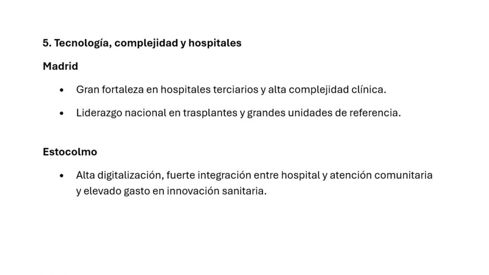 Tabla Madrid vs Estocolmo en sanidad pública