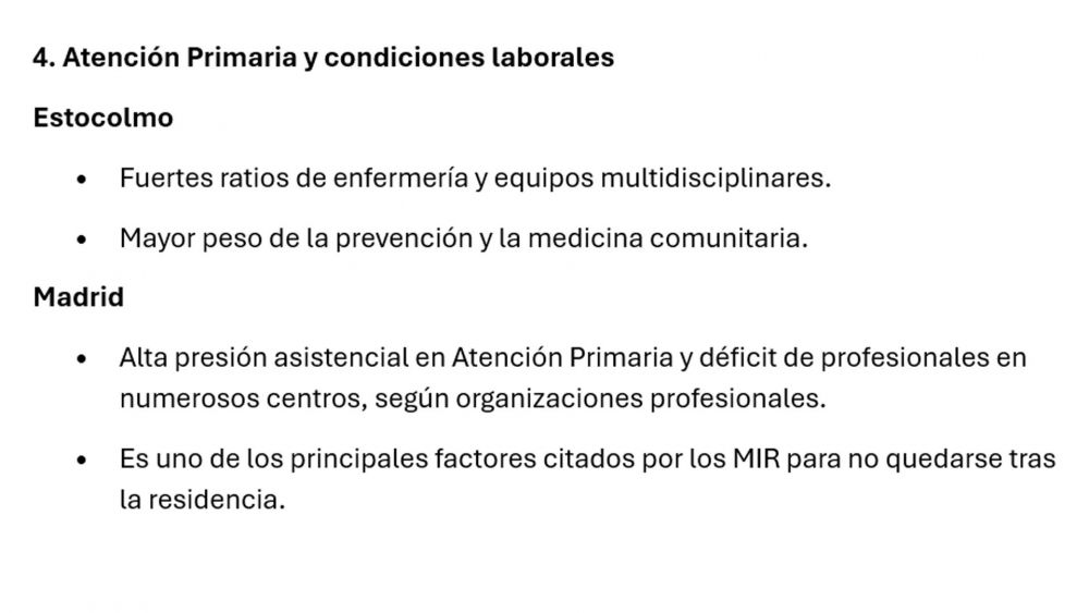 Tabla Madrid vs Estocolmo en sanidad pública