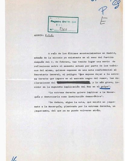 Documento sobre la preocupación del PCE respecto a la campaña de bulos contra el Rey Documento sobre la preocupación del PCE respecto a la campaña de bulos contra el Rey