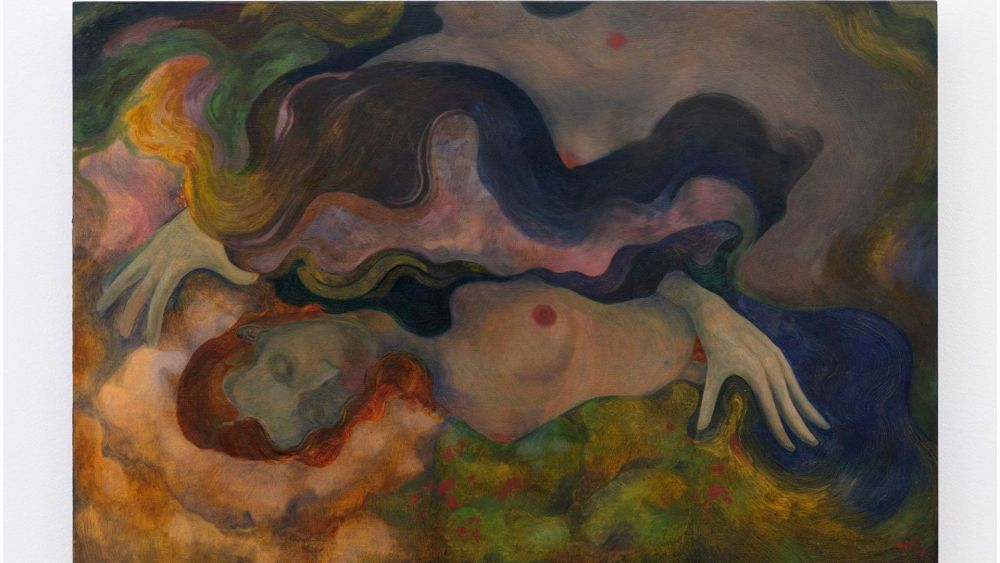 Eva Helene Pade The arms of Morpheus (2022) Acrylic and oil on wooden panel 60 x 90 cm