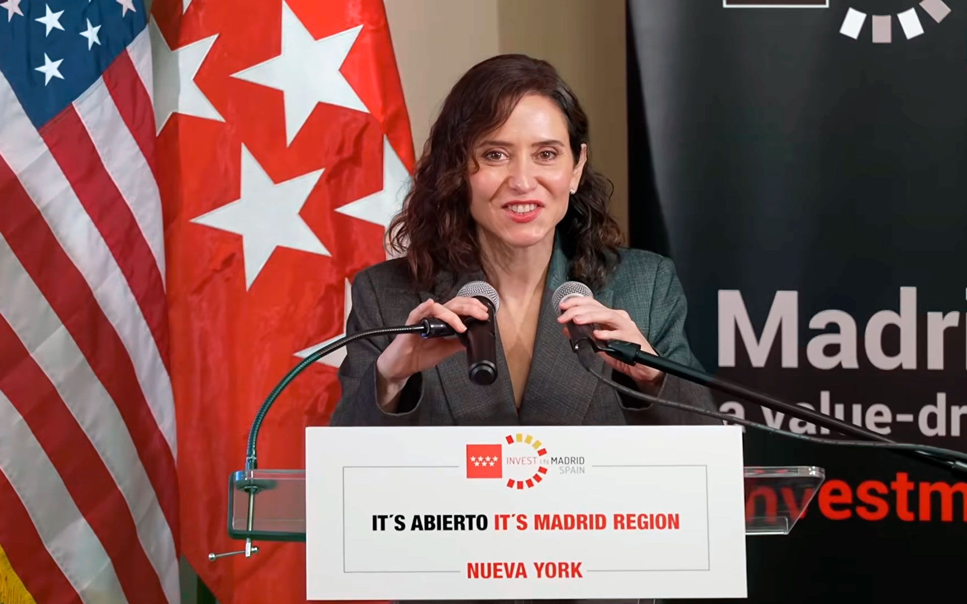 Isabel Díaz Ayuso, hoy, en un encuentro con empresarios en Nueva York (EE.UU.)