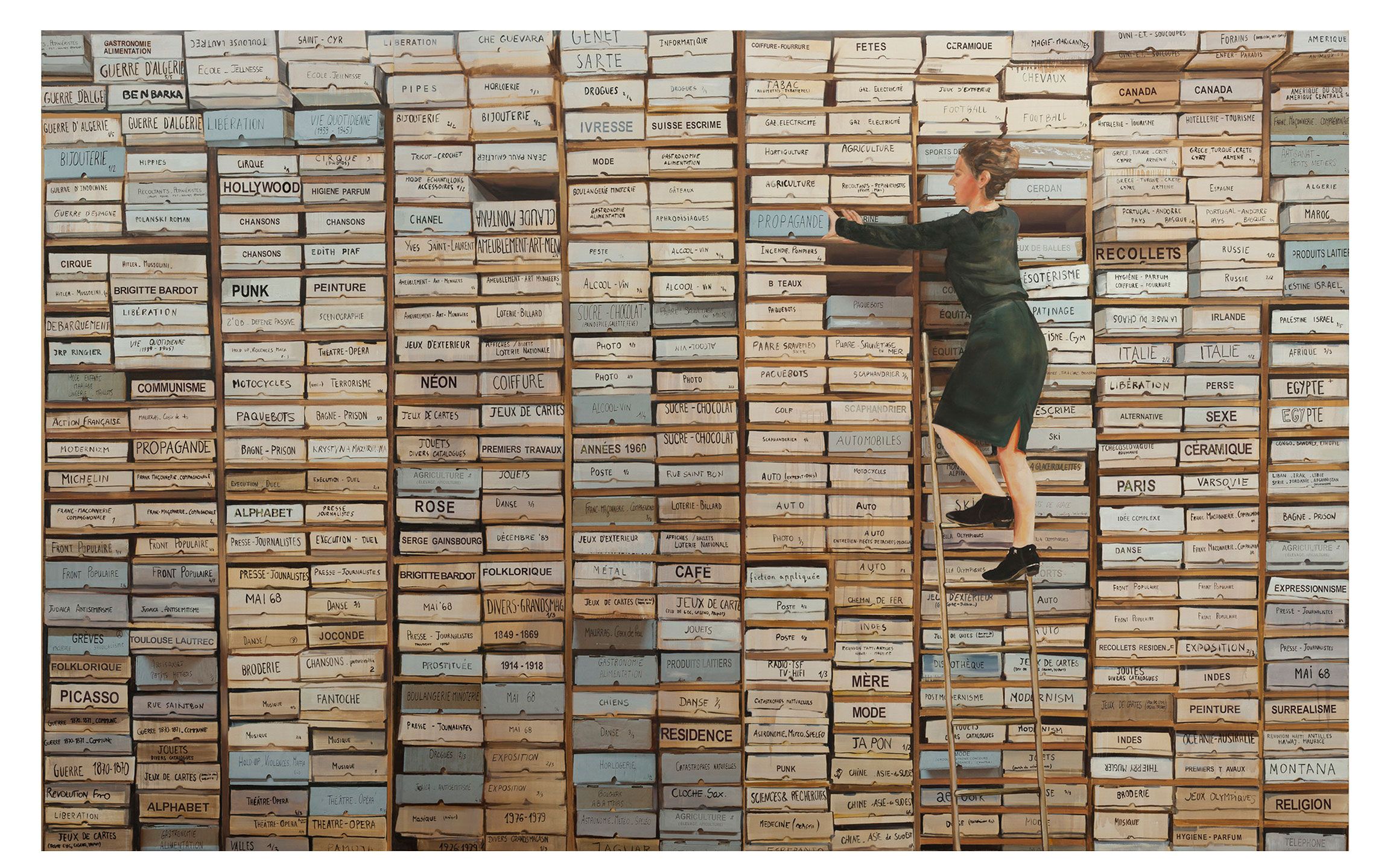 Paulina Olowska, A la Galcante, 2015, oil on canvas with collage elements, three parts, 96 x 154 (245 x 392 cm) © Paulina Olowska