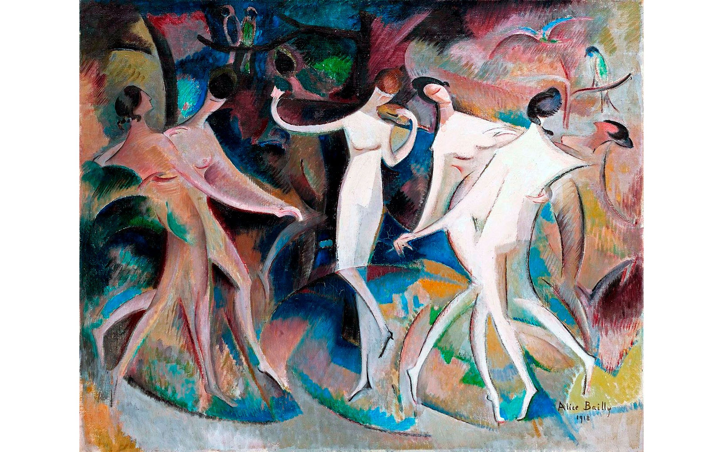 Alice Bailly Le caprice des belles, 1918. Óleo sobre lienzo 68 x 81 cm. Ubicación actual desconocida