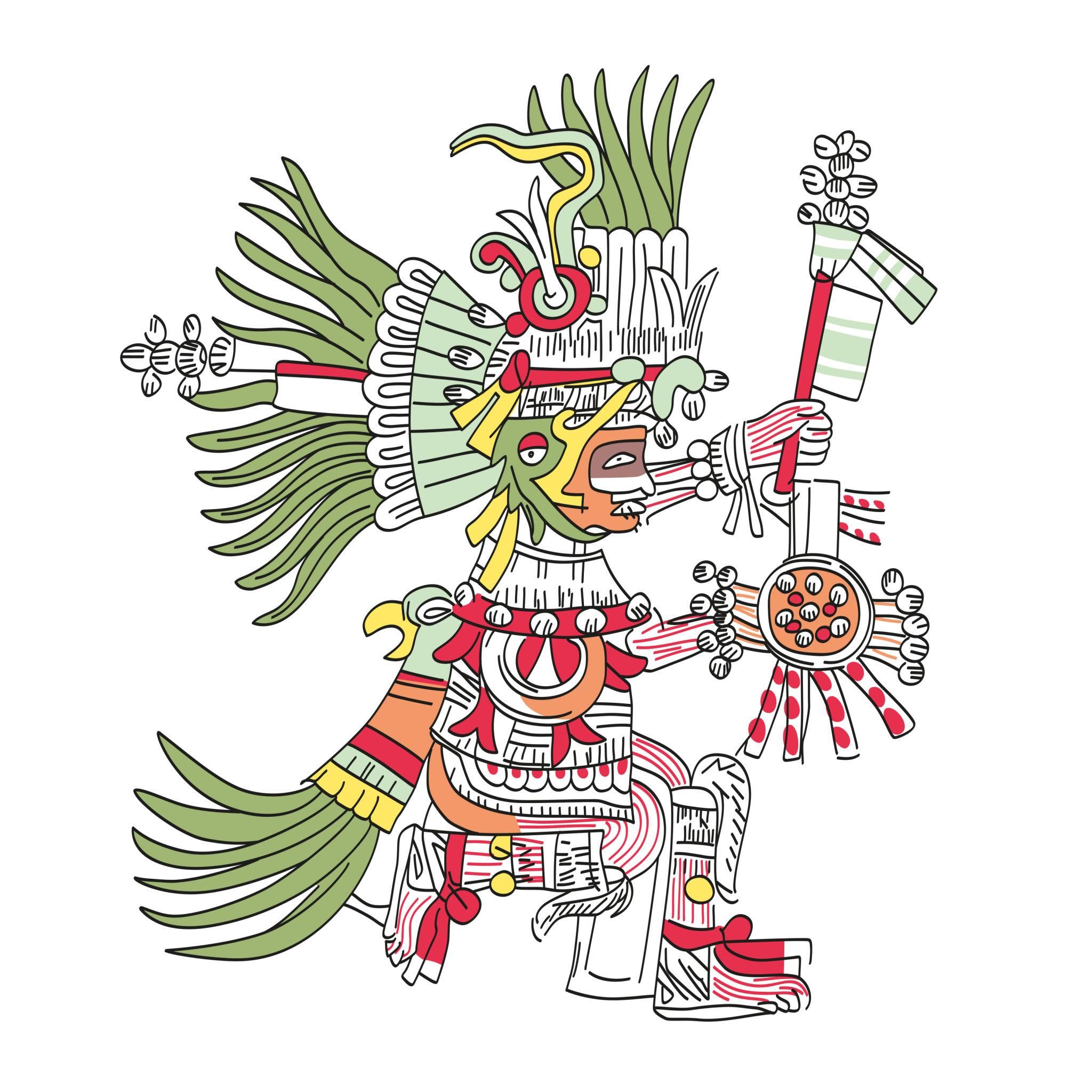 Huitzilopochtli, dios azteca, deidad de la guerra, el sol y el sacrificio humano.