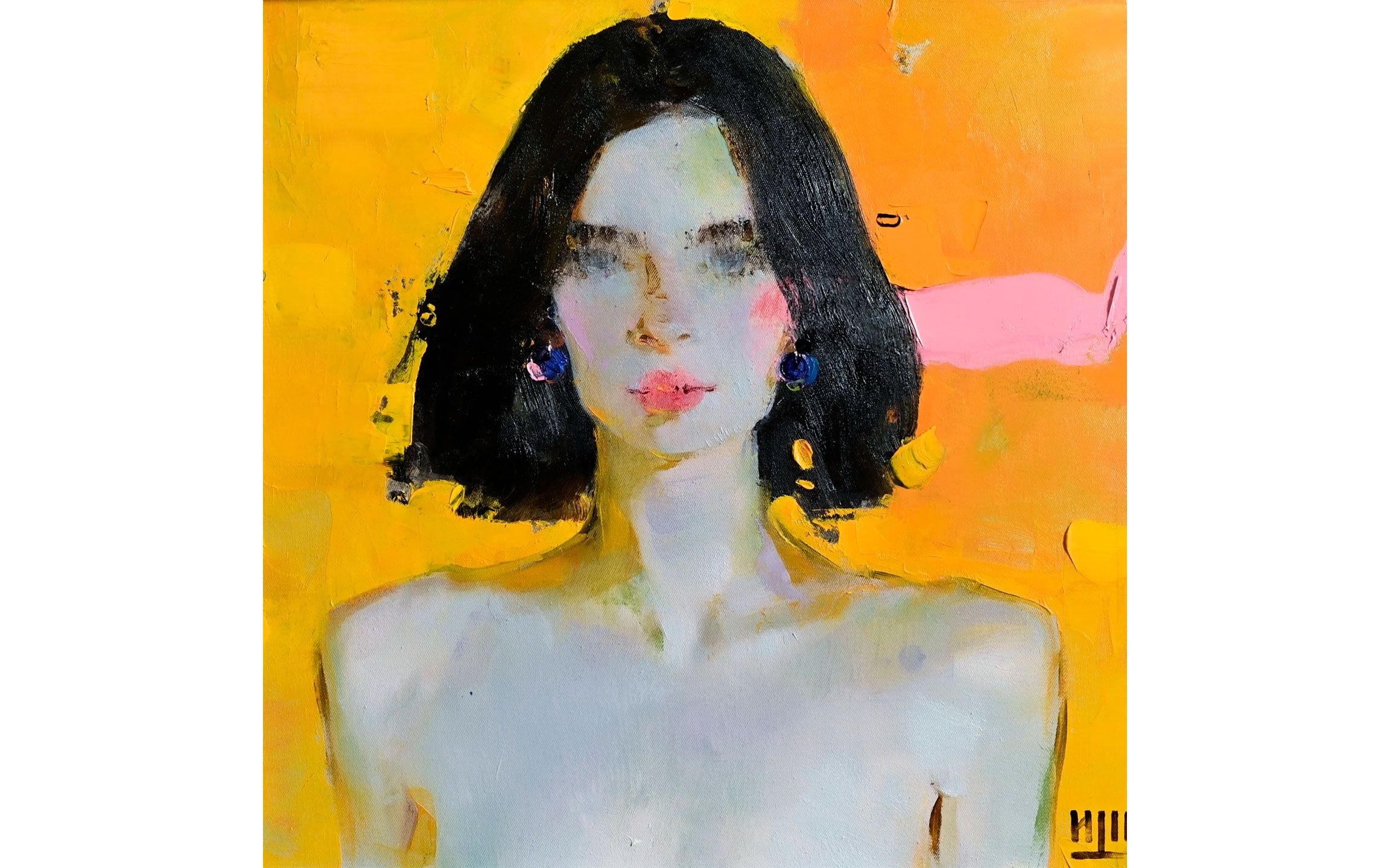 Igor Shcherbakov Woman portrait on yellow. Oil on canvas(framed). 50x50cm. 2021