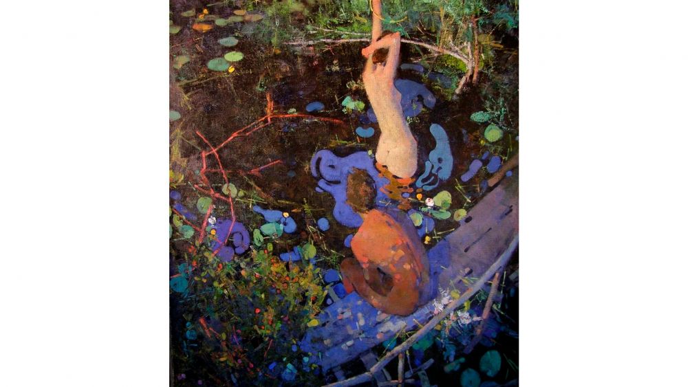 Igor Shcherbakov Lovers. Two On the bridge. oil on canvas. 160x130 cm. 2015.