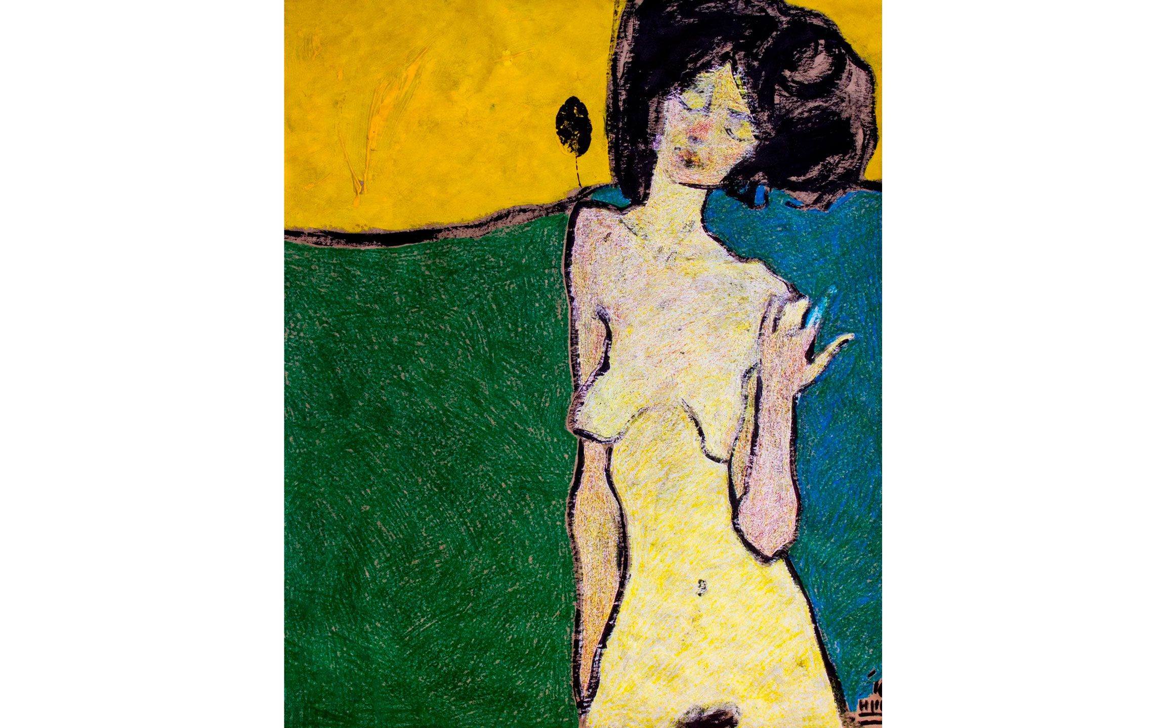 Igor Shcherbakov Composition with tree. Acrylic and wax painting on paper. 100x86cm. 2016.