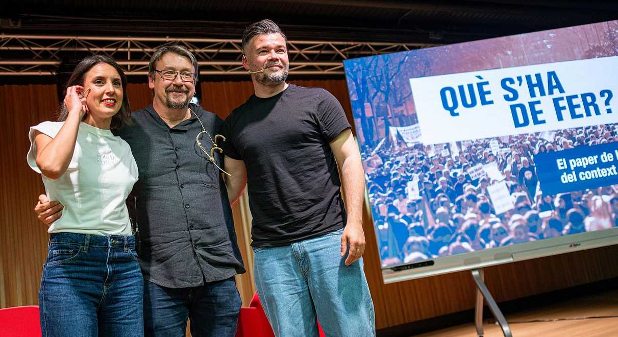 Montero, Domenéch y Rufián en el acto del jueves en Barcelona