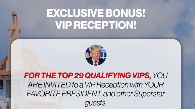 Bonus VIP donde se anuncia el acceso a Donald Trump para los mayores compradores de su criptomoneda